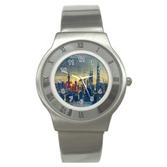 City Metro Pole Buildings Stainless Steel Watch by Pakrebo