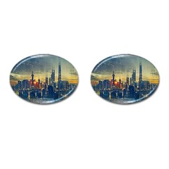 City Metro Pole Buildings Cufflinks (oval) by Pakrebo