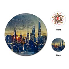 City Metro Pole Buildings Playing Cards (round) by Pakrebo