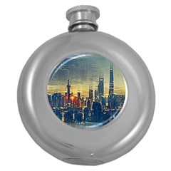 City Metro Pole Buildings Round Hip Flask (5 Oz) by Pakrebo