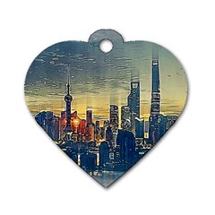 City Metro Pole Buildings Dog Tag Heart (two Sides) by Pakrebo