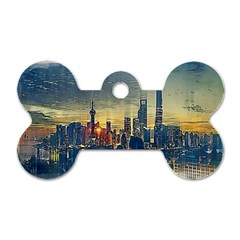 City Metro Pole Buildings Dog Tag Bone (two Sides) by Pakrebo