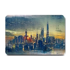 City Metro Pole Buildings Small Doormat  by Pakrebo