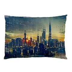 City Metro Pole Buildings Pillow Case by Pakrebo