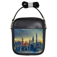 City Metro Pole Buildings Girls Sling Bag by Pakrebo