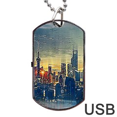 City Metro Pole Buildings Dog Tag Usb Flash (one Side) by Pakrebo