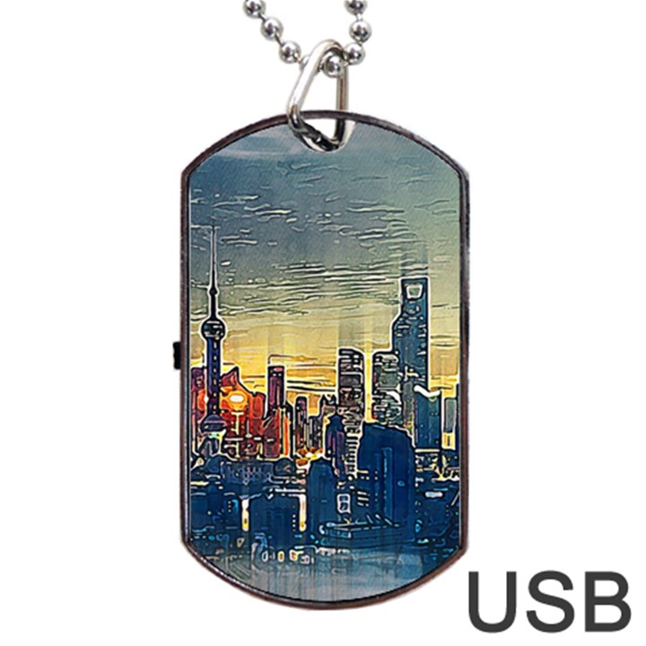 City Metro Pole Buildings Dog Tag USB Flash (Two Sides)