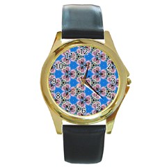 Pattern Sequence Motif Design Plan Floral Round Gold Metal Watch by Pakrebo