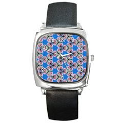 Pattern Sequence Motif Design Plan Floral Square Metal Watch by Pakrebo