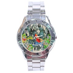 Texture Art Decoration Abstract Bird Nature Stainless Steel Analogue Watch by Pakrebo