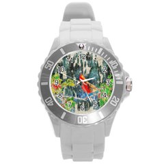 Texture Art Decoration Abstract Bird Nature Round Plastic Sport Watch (l) by Pakrebo