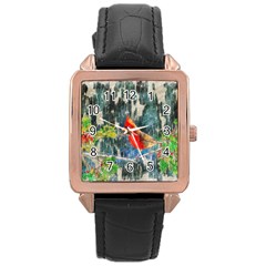 Texture Art Decoration Abstract Bird Nature Rose Gold Leather Watch 