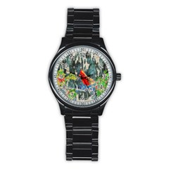 Texture Art Decoration Abstract Bird Nature Stainless Steel Round Watch by Pakrebo