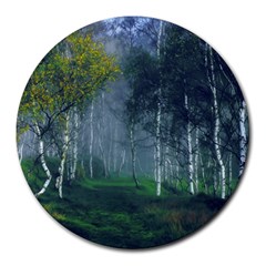 Birch Forest Nature Landscape Round Mousepads by Pakrebo