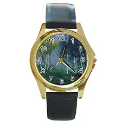 Birch Forest Nature Landscape Round Gold Metal Watch by Pakrebo