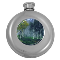 Birch Forest Nature Landscape Round Hip Flask (5 Oz) by Pakrebo