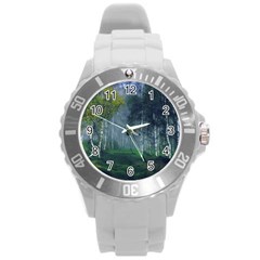 Birch Forest Nature Landscape Round Plastic Sport Watch (l) by Pakrebo