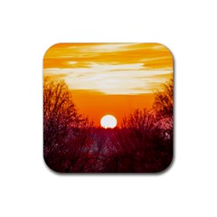 Sun Evening Sunset Sky Landscape Rubber Coaster (square)  by Pakrebo