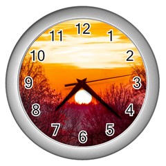 Sun Evening Sunset Sky Landscape Wall Clock (silver) by Pakrebo