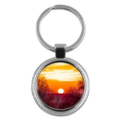 Sun Evening Sunset Sky Landscape Key Chain (round) by Pakrebo