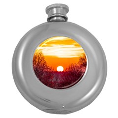 Sun Evening Sunset Sky Landscape Round Hip Flask (5 Oz) by Pakrebo