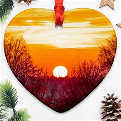 Sun Evening Sunset Sky Landscape Heart Ornament (two Sides) by Pakrebo