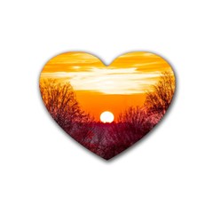 Sun Evening Sunset Sky Landscape Rubber Coaster (heart)  by Pakrebo