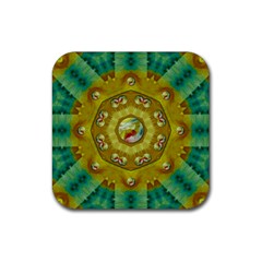 Mandala In Peace And Feathers Rubber Coaster (square)  by pepitasart