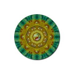 Mandala In Peace And Feathers Rubber Coaster (round)  by pepitasart