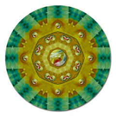 Mandala In Peace And Feathers Magnet 5  (round) by pepitasart