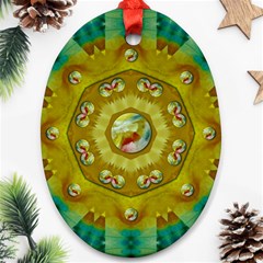 Mandala In Peace And Feathers Oval Ornament (two Sides) by pepitasart