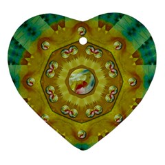 Mandala In Peace And Feathers Heart Ornament (two Sides) by pepitasart