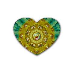 Mandala In Peace And Feathers Rubber Coaster (heart)  by pepitasart