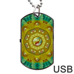 Mandala In Peace And Feathers Dog Tag Usb Flash (two Sides) by pepitasart