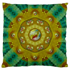 Mandala In Peace And Feathers Large Cushion Case (one Side) by pepitasart