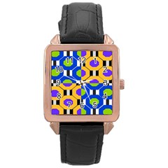 Octagon Blue Rose Gold Leather Watch 