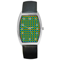 Check Pattern Red, Green, Blue Barrel Style Metal Watch by ChastityWhiteRose