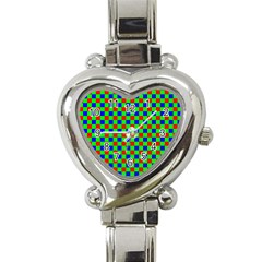 Check Pattern Red, Green, Blue Heart Italian Charm Watch by ChastityWhiteRose