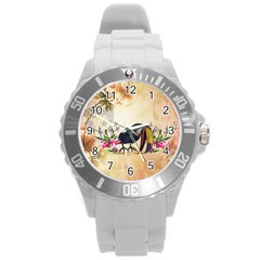 Funny Coutan With Flowers Round Plastic Sport Watch (l) by FantasyWorld7