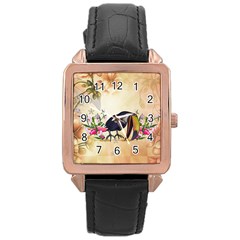 Funny Coutan With Flowers Rose Gold Leather Watch  by FantasyWorld7