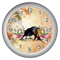 Funny Coutan With Flowers Wall Clock (silver) by FantasyWorld7