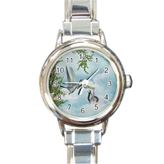 Funny Stork With Creepy Snake Baby Round Italian Charm Watch by FantasyWorld7