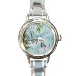 Funny Stork With Creepy Snake Baby Round Italian Charm Watch Front