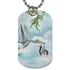 Funny Stork With Creepy Snake Baby Dog Tag (one Side) by FantasyWorld7