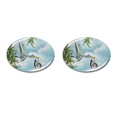 Funny Stork With Creepy Snake Baby Cufflinks (oval) by FantasyWorld7