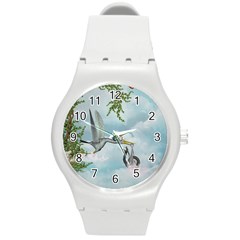 Funny Stork With Creepy Snake Baby Round Plastic Sport Watch (m) by FantasyWorld7