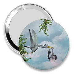 Funny Stork With Creepy Snake Baby 3  Handbag Mirrors by FantasyWorld7