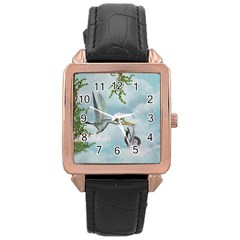 Funny Stork With Creepy Snake Baby Rose Gold Leather Watch  by FantasyWorld7