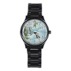 Funny Stork With Creepy Snake Baby Stainless Steel Round Watch by FantasyWorld7