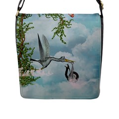 Funny Stork With Creepy Snake Baby Flap Closure Messenger Bag (l) by FantasyWorld7